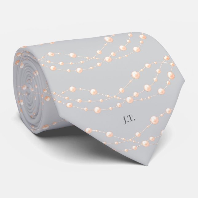 Modern Ivory Blush Romantic Pearl Neutral Wedding Tie (Rolled)