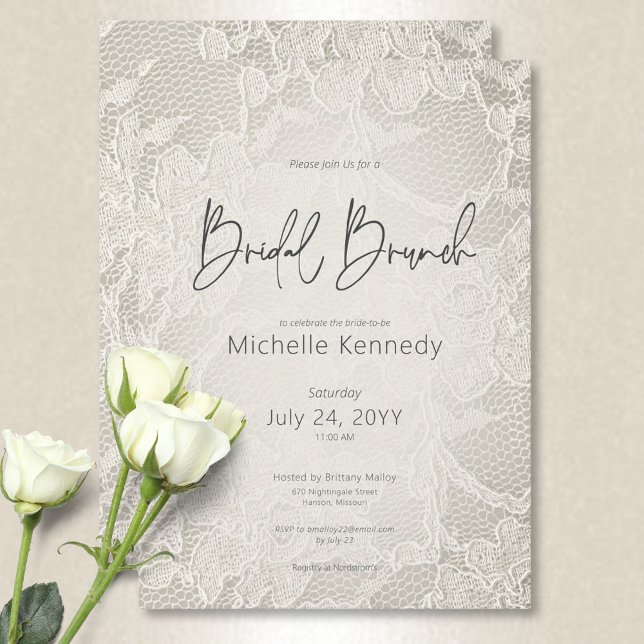 Modern Ivory Bridal Lace Bridal Brunch Invitation (Modern Ivory Bridal Lace Bridal Brunch Invitation)
