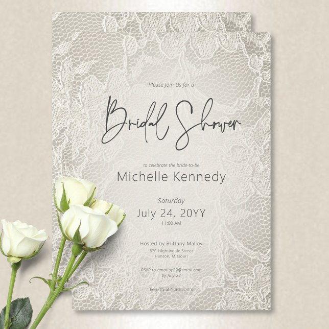 Modern Ivory Bridal Lace Bridal Shower Invitation (Modern Ivory Bridal Lace Bridal Shower Invitation)