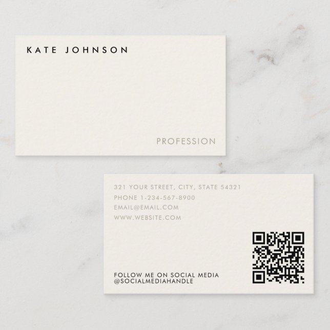 Modern Ivory Business Professional QR Code  Busine Card (Front/Back)