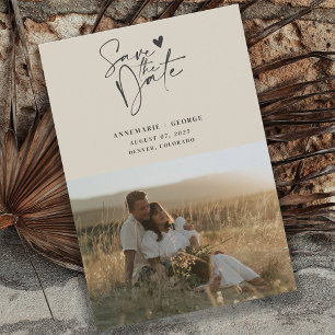 Modern Ivory Calligraphy Script Photo Save The Date