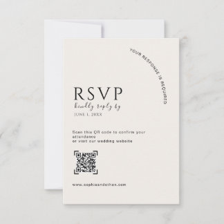 Modern Ivory Editorial QR Code Wedding RSVP Card