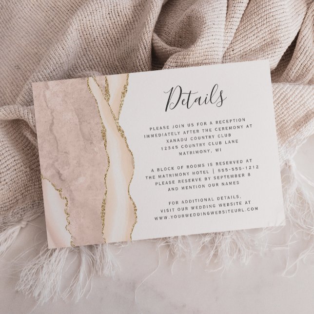Modern Ivory Gold Agate Wedding Details Enclosure Card (Creator Uploaded)
