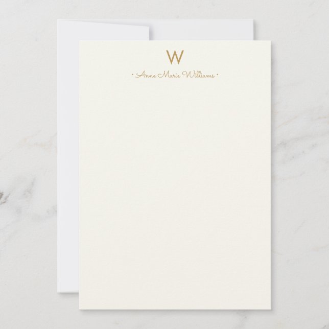 Modern Ivory Gold Script Monogram Card (Front)