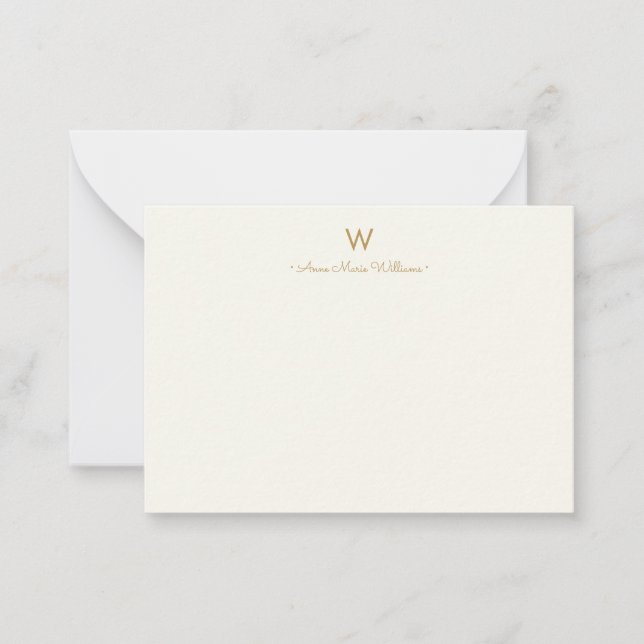 Modern Ivory Gold Script Monogram Card (Front)