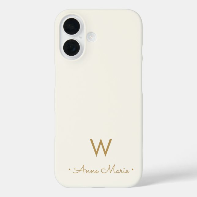 Modern Ivory Gold Script Monogram Case-Mate iPhone Case (Back)