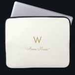 Modern Ivory Gold Script Monogram Laptop Sleeve<br><div class="desc">A modern,  elegant monogram design with gold handwritten minimalist script typography and sans serif block typography on an elegant pale pastel ivory background. The monogram and name can be easily personalized.</div>