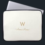 Modern Ivory Gold Script Monogram Laptop Sleeve<br><div class="desc">A modern,  elegant monogram design with gold handwritten minimalist script typography and sans serif block typography on an elegant pale pastel ivory background. The monogram and name can be easily personalized.</div>