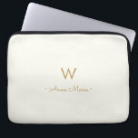 Modern Ivory Gold Script Monogram Laptop Sleeve<br><div class="desc">A modern,  elegant monogram design with gold handwritten minimalist script typography and sans serif block typography on an elegant pale pastel Ivory background. The monogram and name can be easily personalized.</div>