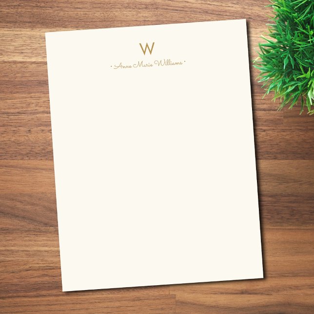 Modern Ivory Gold Script Monogram Letterhead (Creator Uploaded)