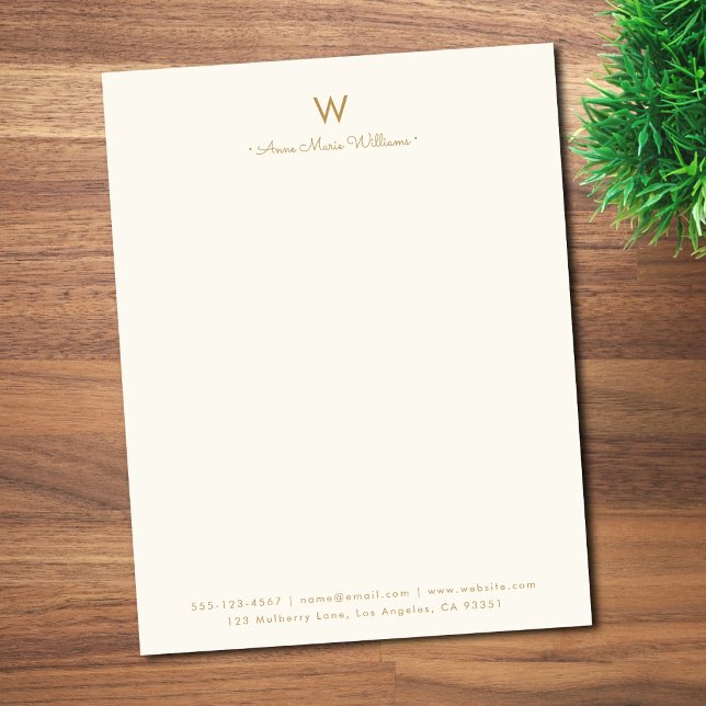 Modern Ivory Gold Script Monogram Letterhead (Creator Uploaded)