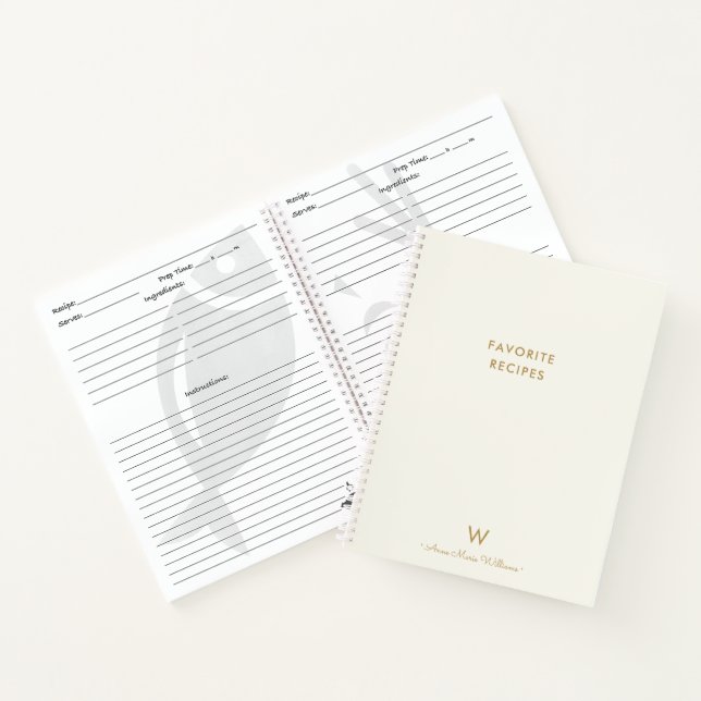 Modern Ivory Gold Script Monogram Notebook (Inside)