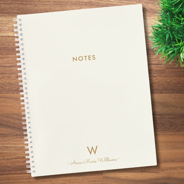 Modern Ivory Gold Script Monogram Notebook (Creator Uploaded)