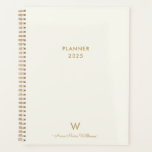Modern Ivory Gold Script Monogram Planner<br><div class="desc">Modern Ivory Gold Script Monogram Planner. A modern,  elegant monogram design with gold handwritten minimalist script typography and sans serif block typography on an elegant pale pastel ivory background. The monogram and name can be easily personalized.</div>