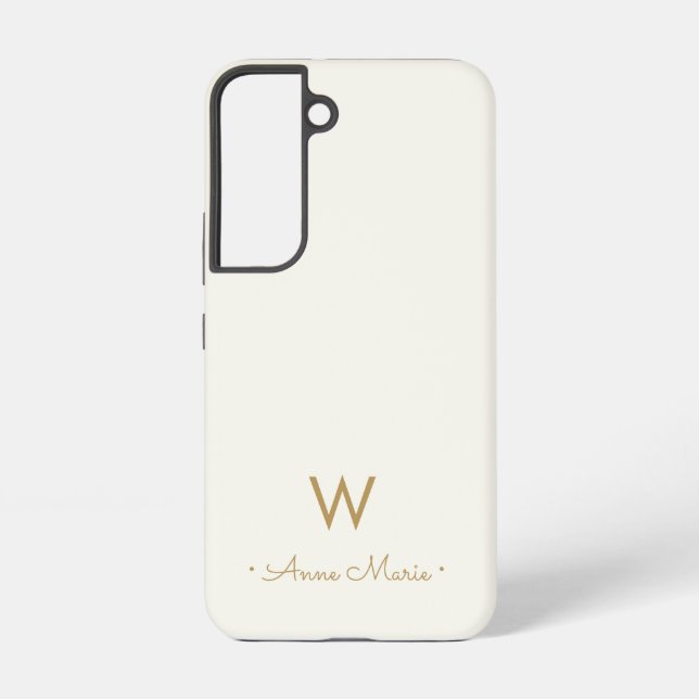 Modern Ivory Gold Script Monogram Samsung Galaxy S22 Case (Back)