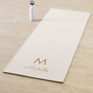 Modern Ivory Gold Script Monogram Yoga Mat