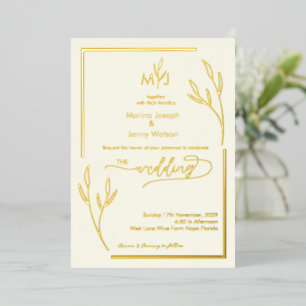 Modern Ivory Golden Leaflet Border Monogram