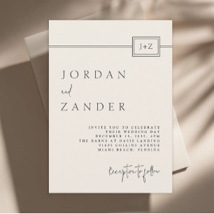 Modern Ivory Minimalist Monogram Wedding Invitation