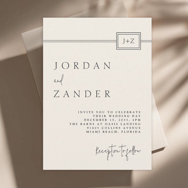 Modern Ivory Minimalist Monogram Wedding Invitation (Available in both printed and instant download digital formats.)