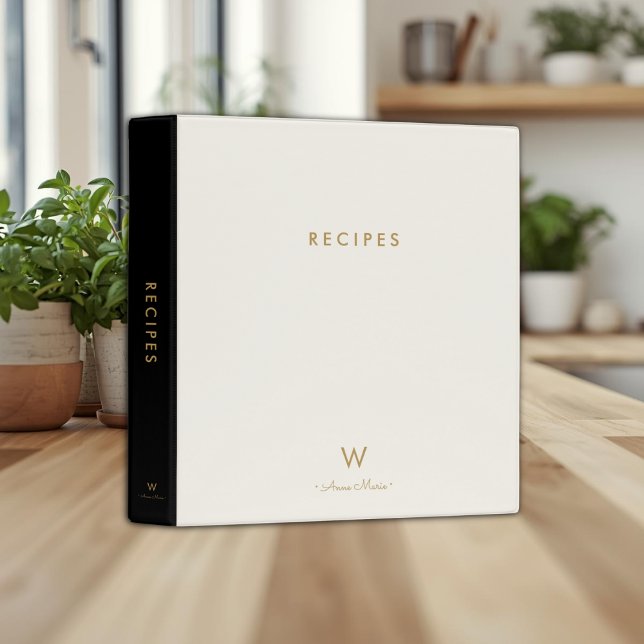 Modern Ivory Pastel Monogram Recipe Binder (Creator Uploaded)