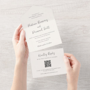 Modern Ivory QR Code Simple Wedding All In One Invitation