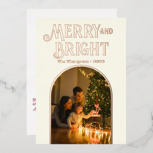 Modern Ivory & Rose Gold Christmas Photo Foil Holiday Card