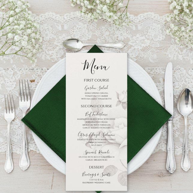 Modern Ivory Rose Wedding Flat Menu (Creator Uploaded)