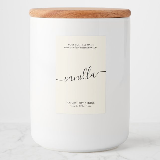 Modern ivory script candle product label (Front)