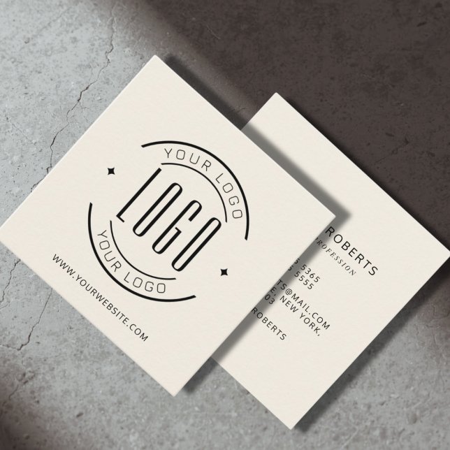 Modern ivory simple add your logo  square business card (Creator Uploaded)