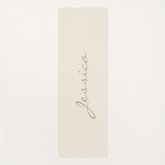 Modern Ivory Simple Minimalist Name Yoga Mat (Front)