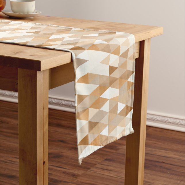 Modern Ivory Taupe Grey Tan Brown Triangle Pattern Short Table Runner (In Situ)