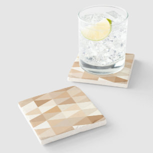 Modern Ivory Taupe Grey Tan Brown Triangle Pattern Stone Coaster