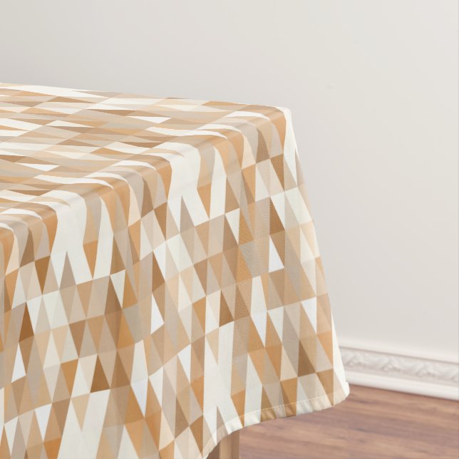 Modern Ivory Taupe Grey Tan Brown Triangle Pattern Tablecloth (In Situ)