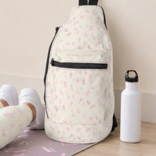 Modern Ivory Watercolor Pink Letter Pattern Named Sling Bag