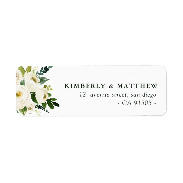 Modern ivory white floral wedding address label (Front)