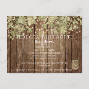 Modern Ivy & String Lights Wood Fence Baby Shower Invitation Postcard