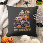 Modern Jack O Lantern Cute Boo Crew Halloween Throw Pillow<br><div class="desc">Add a touch of spooky whimsy to your decor with our “Boo Crew” throw pillow! Perfect for kids’ rooms, Halloween parties, or birthday bashes, this pillow is a festive blend of modern style and ghostly fun. Featuring a monster truck driven by playful ghosts and grinning pumpkins, it’s a chic and...</div>