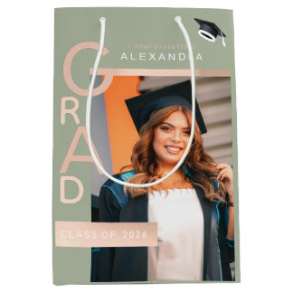 Modern Jade Graduate Congratulations  Rose Gold  Medium Gift Bag