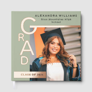 Modern Jade Graduation Photo Rose Gold foil Guest Book