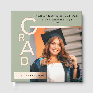 Modern Jade Graduation Photo Rose Gold Guest Book