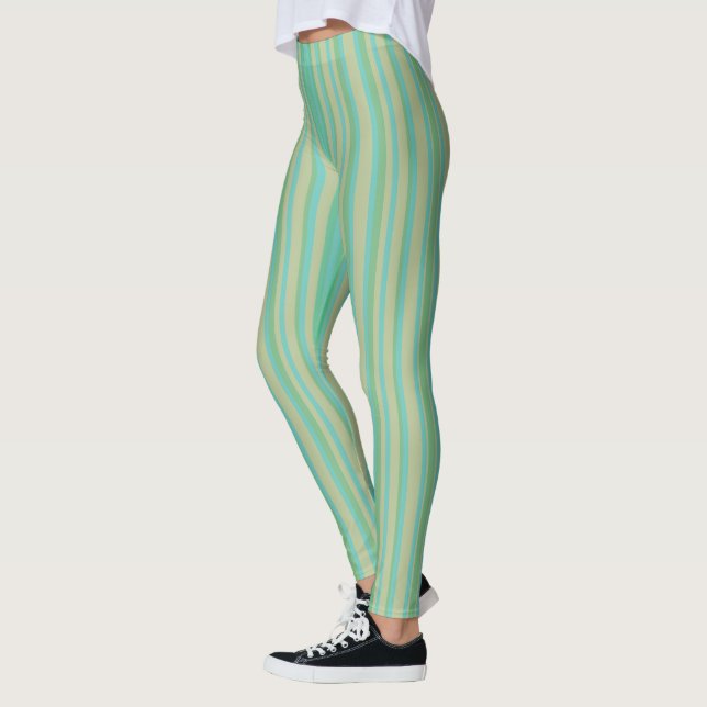Modern Jade Green Striped Pattern Leggings (Left)