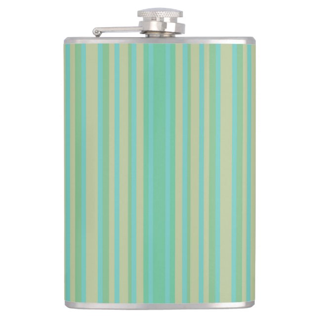 Modern Jade Green Striped Vinyl Wrapped Flask, 8oz Hip Flask (Front)