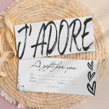 Modern j'adore black & white gift card voucher