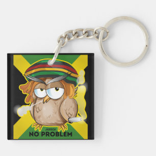 Modern Jamaica No Problem Funny Owl Smoking Keychain