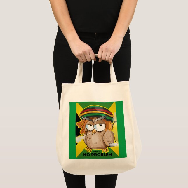 Modern Jamaica No Problem Funny Smoking Owl Tote Bag (Front (Product))