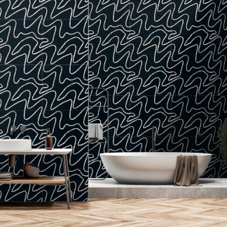 Modern Japandi-style line art in cream and black.  Wallpaper