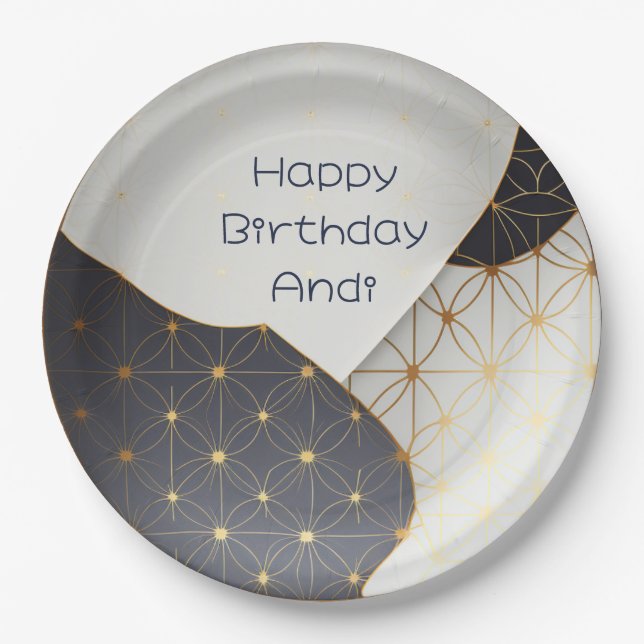 Modern Japanese Black and Gold Ceramic Design Paper Plate (Front)