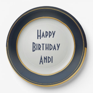 Modern Japanese Blue and Gold Ceramic Design Paper Plate