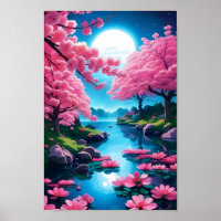 Modern Japanese Garden Cherry Blossoms Art