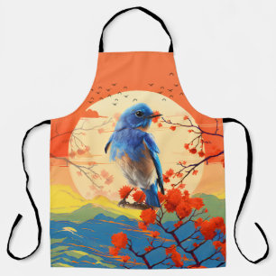 Modern Japanese Nature Bird In Blossom Scenery  Apron